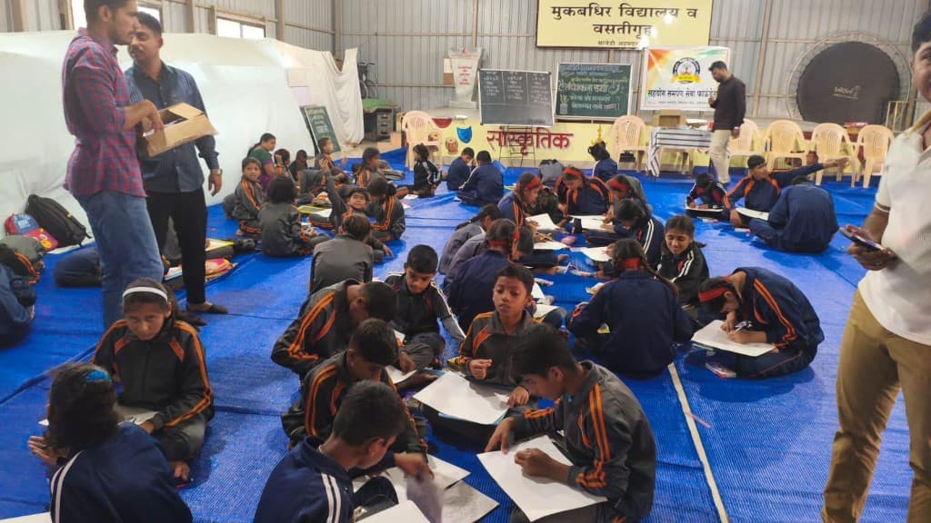 Students creating artwork during the painting competition