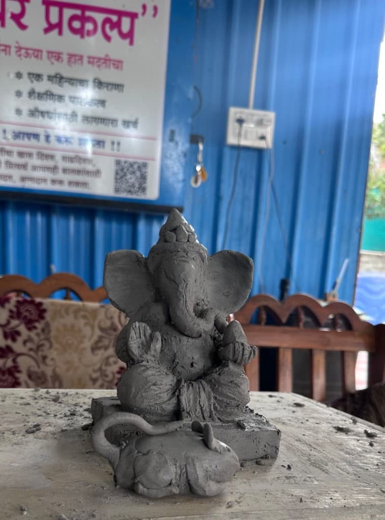 Shadu-clay Ganpati idol made during the Balghar Prakalp workshop